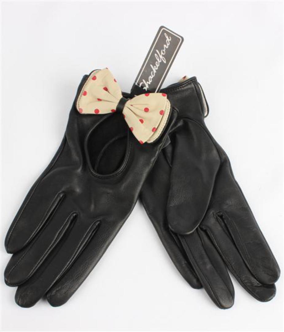 Ladies leather driving  glove with bow black Code-S/LL3279 image 0